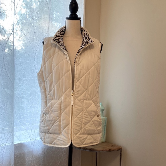 Reversible Zebra print and cream sleeveless puffer vest